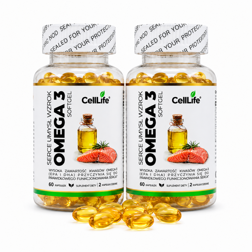 Suplement diety Cell-Life OMEGA 3, 2 x 60 kapsułek - BEZ RYBIEGO POSMAKU