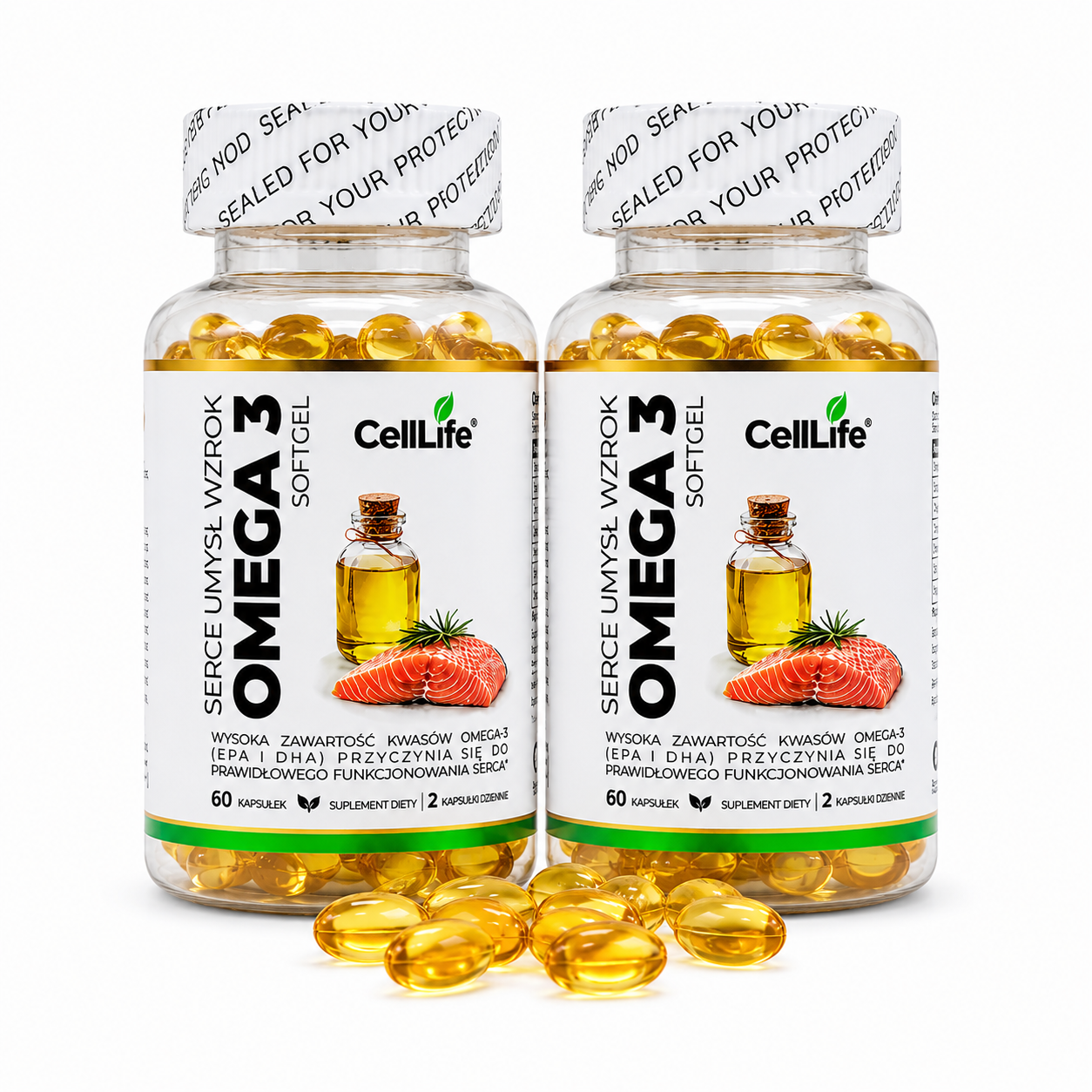 Suplement diety Cell-Life OMEGA 3, 2 x 60 kapsułek - BEZ RYBIEGO POSMAKU